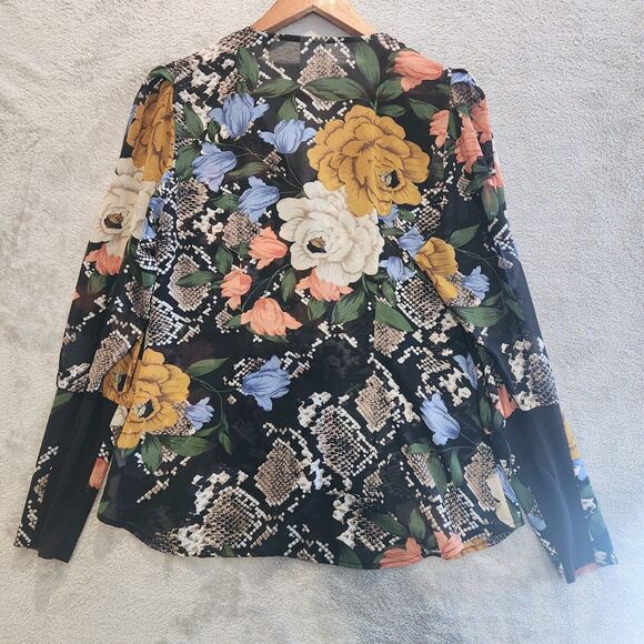 Cabi Womens Black Snake Charmer Floral Sheer Bishop Sleeve Blouse Size Medium - Picture 6 of 13